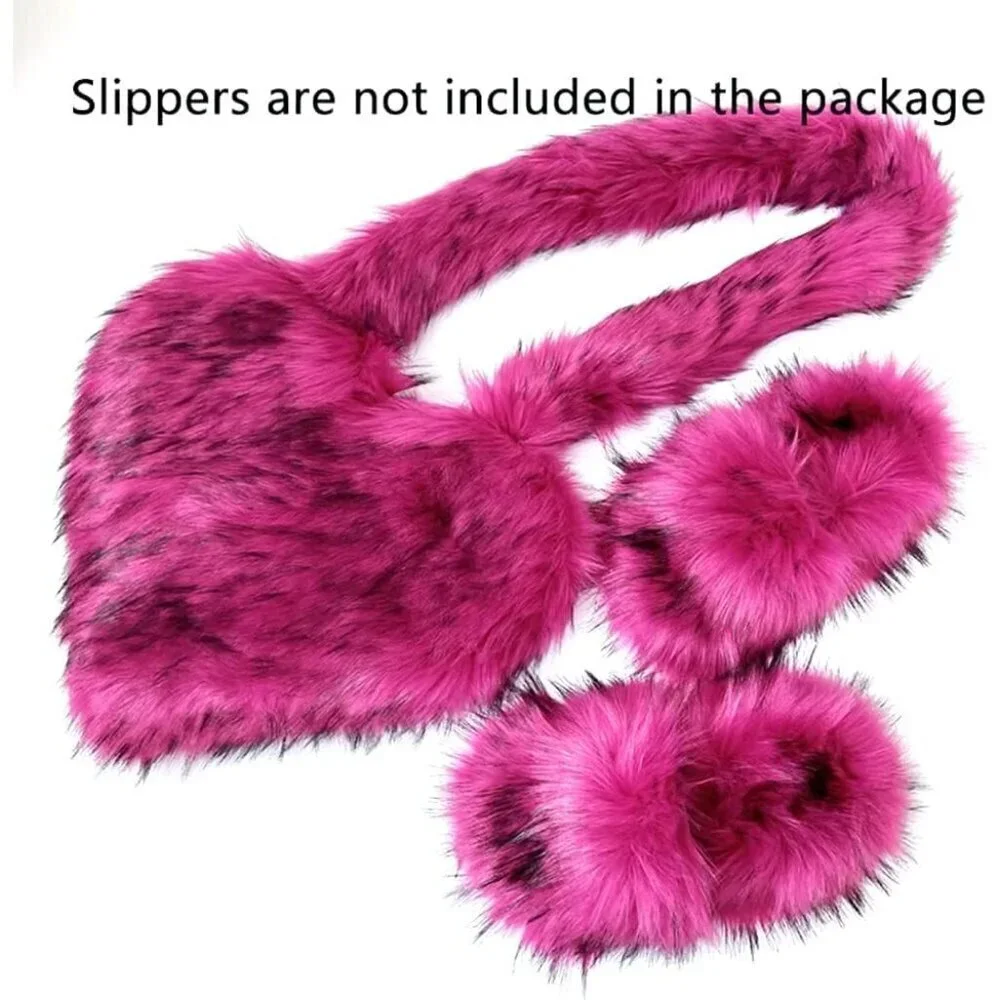 Women's Rose Red Heart Shaped Fluffy Plush Faux Fur Imported Chic Handbag